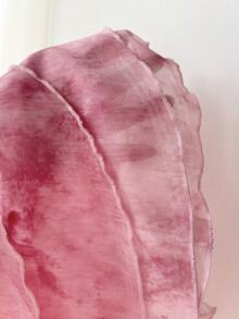 Elamini 女款春夏休閒浪漫優雅度假風荷葉邊層次雪紡粉白印花收腰繫帶襯衫，修身顯瘦，適合海灘派對 - 淺粉色 - 查看 4
