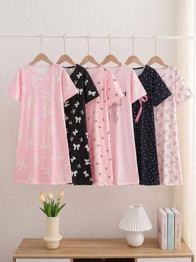 Bộ đồ ngủ dài tay ngắn cổ tròn thoải mái 2 mảnh cho bé gái, họa tiết cừu dễ thương.