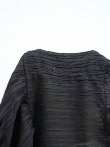 SHEIN EZwear 女士黑色梭织衬衫，波浪下摆 - 黑色 - 查看 9