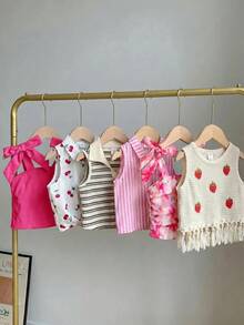 SHEIN Surprise Box [Random 6 Piece,Send 1 Piece] Casual White Summer School Back-To-School Young Girl Sleeveless Tank Top Squishy Tube Tops Corset Lingerie - Hot Pink - View 4