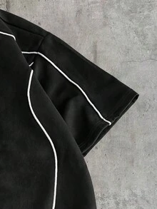 AXEPEAK Áo thun nam thường ngày phối viền tương phản, thích hợp cho mùa hè. - màu đen - Xem 5