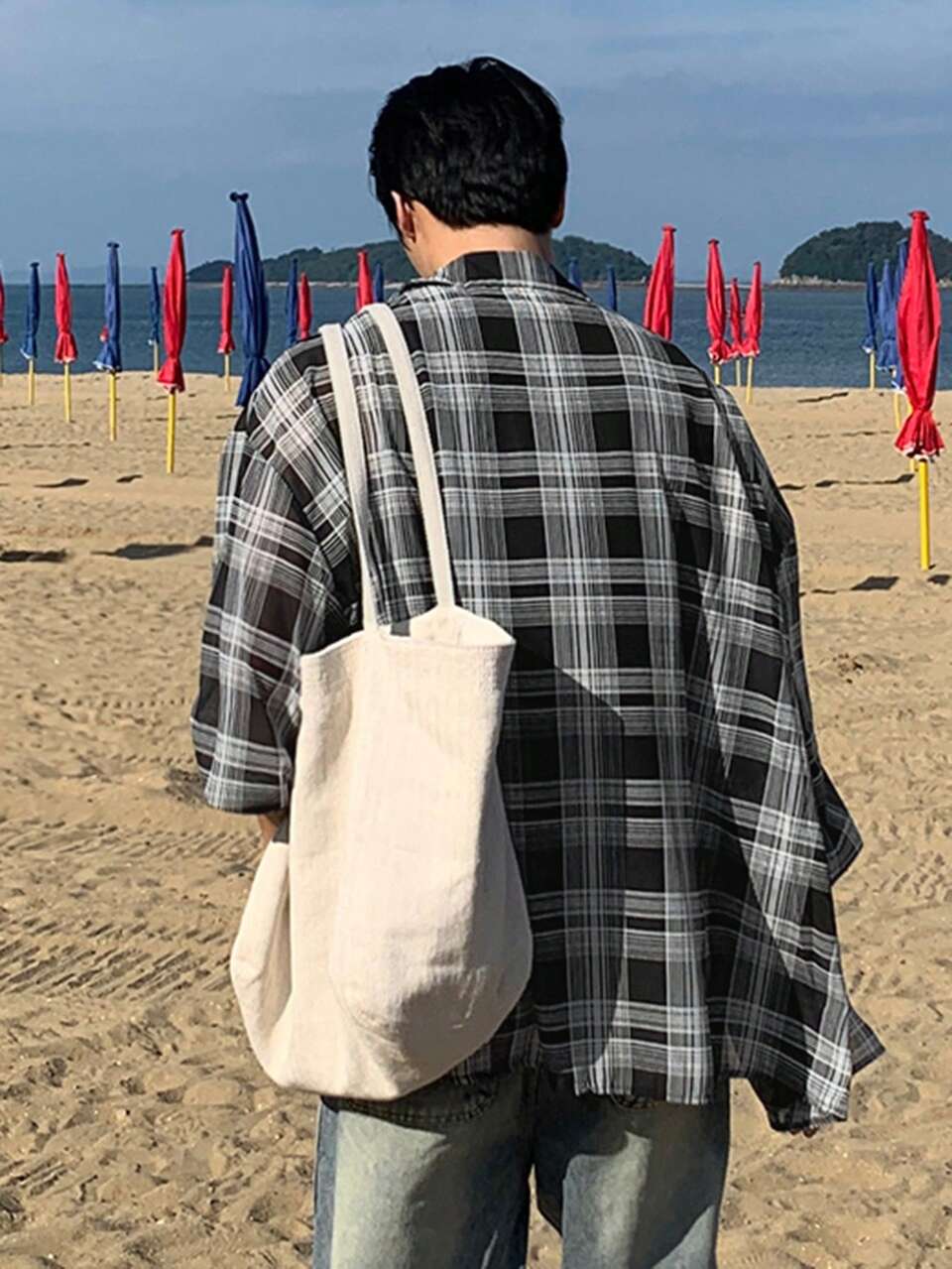 Multi-Color Plaid Loose Fit Long Sleeve Shirt For Men Fall