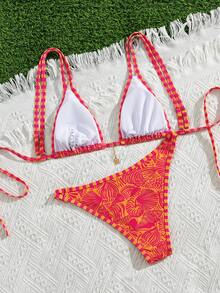 Swim Vcay Summer Sexy Women's Beachwear Halter Neck Seashell Print Triangle Bikini Set - Multicolor - View 2