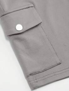 SHEIN LUNE Plus Size High Waist Fold-Over Cargo Running Shorts With Pockets, Tummy Control & Butt Lifting - Grey - View 4
