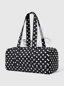 ROMWE Anime 1Pc Black Y2k Retro College Wind Polka Dot Printing Pattern With Lace Cross Love Wing Card Cover Pendant Decorative Design Multi-Functional Multi-Pocket Shoulder Tote Bag, Fashionable And Simple Women's Shoulder Bag, Suitable For Daily, College, Shopping, Travel, Dating, Etc - Black - View 7