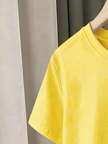 2pcs/Set Teenage Girls Summer Fruit Print Round Neck Short Sleeve T-Shirt+Shorts,Streetwear Holiday Soft Yellow Fashionable Casual Sweet Resort Suit - Yellow - View 4