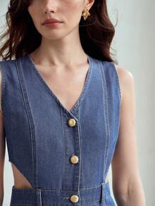 MOTF ĐẦM DENIM NỮ MÙA HÈ KIỂU DÁNG THƯỜNG NGÀY, CÓ KHUY CÀI PHÍA TRƯỚC. - Rửa nhẹ - Xem 5