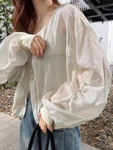 FRIFUL 女士纯色简约休闲长袖外套 - 白色 - 查看 7