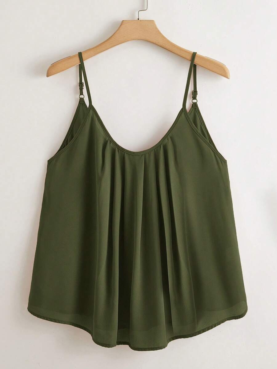 SHEIN LUNE Top camisero con pliegues de unicolor en talla grande - Verde militar - Ver 1