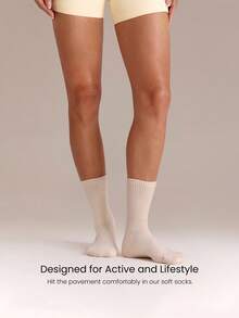 GLOWMODE 3 Pairs Socks Soft Ventilated Mesh With Embroidered Logo Gym Workout Daily - White+Apricot+Dusty Rose - View 3