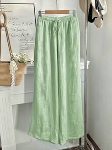 Comfortcana Plus Size Women's Solid Color Drawstring Waist Loose Casual Pants Fall - Green - View 7