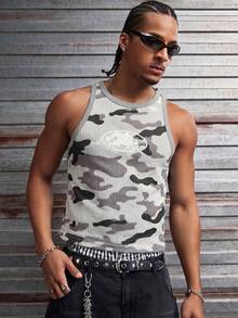 AXEPEAK Camiseta de tirantes de tela de gofre con estampado de camuflaje, de moda casual deportiva de verano para hombres, adecuada para el uso diario - Multicolor - Ver 3