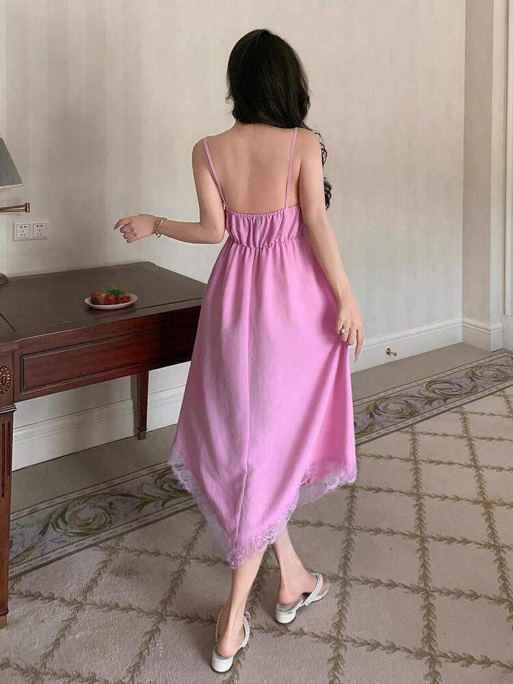 Women's Simple Solid Color Waist Cinched Camisole Nightgown, Summer