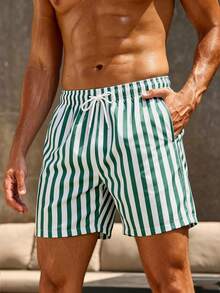 Manfinity KASUA Men's Drawstring Waist Striped Pocket Beach Shorts - Green - View 4