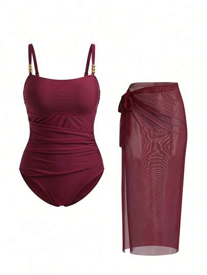 Swim Oasis 2026 New Summer Vacation Elegant Purple-Red Minimalist Slimming High-Quality Plus Size One-Piece Swimsuit
