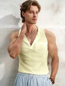 Manfinity Dauomo Men's Sheer Striped Sleeveless Tight Fit Tank Top - Light Yellow - View 4