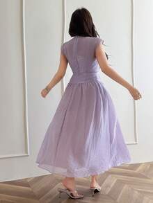 Feyla Plus Size Women Elegant Solid Color Belted Dress Evening Formal Wedding Light Purple Summer - Dusty Purple - View 3