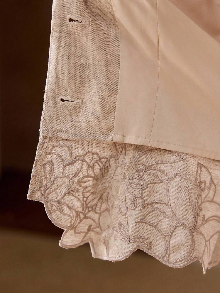 WOMEN'S TENCEL LINEN EMBROIDERED SHORT SUIT BLAZER, SUITABLE FOR DATES AND VACATIONS, SPRING/SUMMER