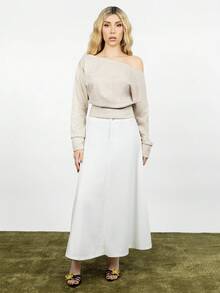 PRISCILA ESCOTO PRISCILA ESCOTO Apricot Knit Asymmetric Shoulder Long Sleeve Top For Women, Autumn/Winter - Apricot - View 6