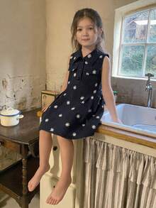 Dazy Kids Rochie casual fără mânecă, drăguță, de lungime medie, pentru fetițe bebeluș, vară, pentru copii mici - Albastru - Vizualizare 4