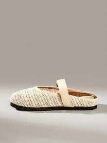 Solecia Women's Slip-On Thick Soled Mule Loafers, Casual Spring/Autumn Shoes For Christmas - Woven grass apricot - View 5