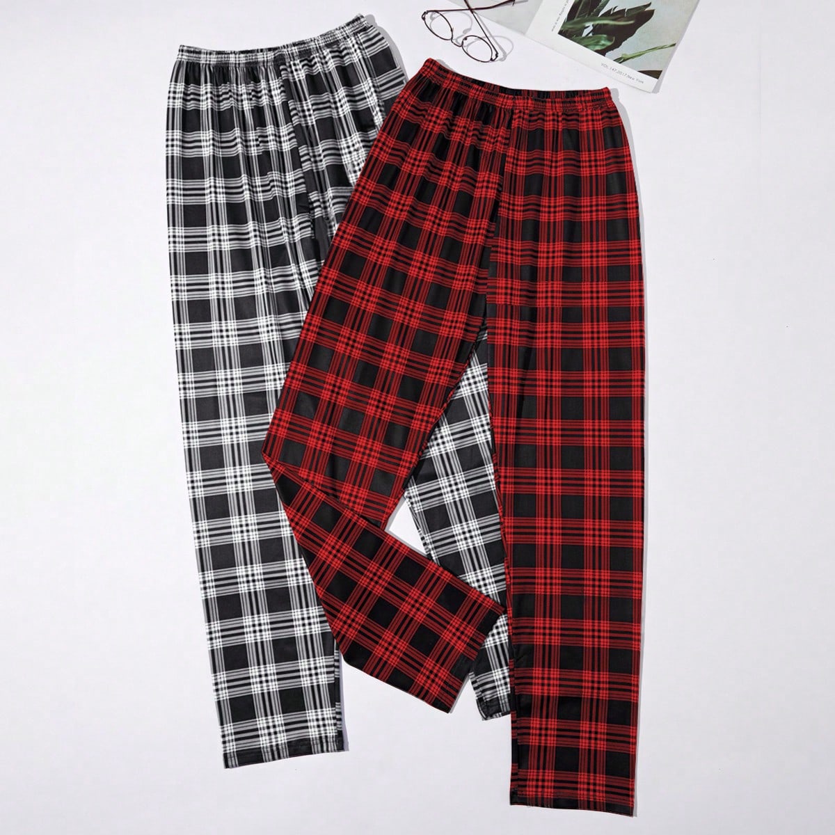 Piezas Pantalones de pijama con estampado de cuadros clásico para adolescentes, pantalones cómodos de estar en casa