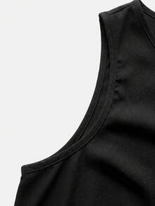 SHEIN 少女紫色纹理编织露背蝴蝶结撞色休闲连体裤，春夏度假休闲装 - 黑色 - 查看 10