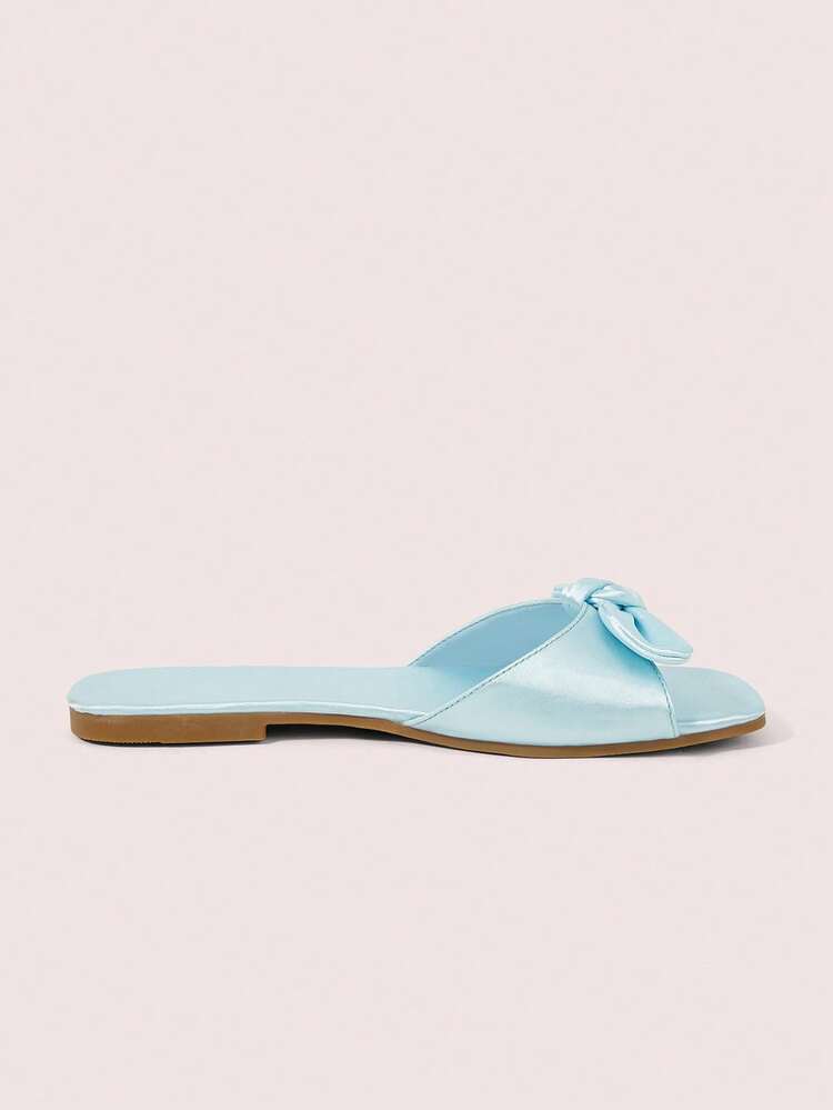 CUCCOO DOLLMOD Women Shoes Blue Satin Satin Fashion Bow Element Resort Beach Flats Sandals