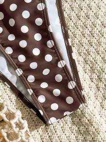Swim Mod Women's Summer Beach Party Holiday Black And White Polka Dot Polka Dot Print Tropical Bikini Set Holiday Sexy - Multicolor - View 6