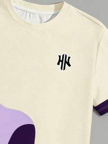 Sorvial Setelan Kaos Lengan Pendek Pria Kasual dengan Cetakan Huruf dan Warna Kontras serta Celana Pendek dengan Tali Pinggang, Modis untuk Liburan & Perjalanan Sehari-hari, Musim Panas, dan Hari Raya. - Purple - View 6