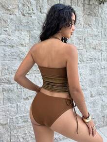 Swim Basics Conjunto de tankini con bandeau desmontable - Café integral - Ver 2