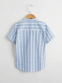 SHEIN Boys' Casual Striped Button-Down Shirt - Baby Blue - View 2