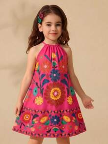 Travachic KIDS Đầm cổ yếm dệt họa tiết retro phong cách Travachic dành cho bé gái tuổi teen, trang phục đi nghỉ mát mùa hè, trang phục thường ngày. - Nhiều màu - Xem 7
