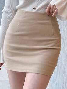 DAZY Women's Solid Color Bodycon Fitted Skirt, Elegant All Season Summer,Pencil Skirt - Apricot - View 5
