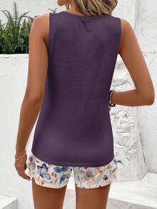 Sylviya Bộ đồ nữ gồm áo tank top cổ tròn và quần short, thích hợp cho mùa hè. - Nhiều màu - Xem 3