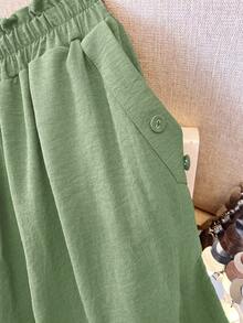 Linhara Damen Lässig Hose in Unifarbe mit Tunnelzug Taille und Papiertragetasche-Stil, Große Größen - Grün - Übersicht 4