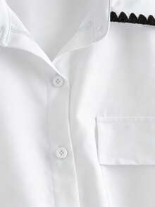 GlowEve CURVE Plus Size Women's Decorative Button Front Long Sleeve Elegant Office Shirt - White - View 6