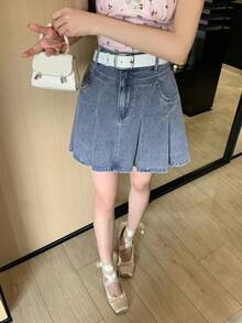 DAZY Women's Short Pleated Denim Mini Skirt, Suitable For Spring And Summer - Blue - View 9