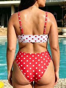 Swim Vcay Plus Size Women's 2026 New Summer Beach Vacation Colorblock Polka Dot Print Detachable Strap Bikini Set - Multicolor - View 2
