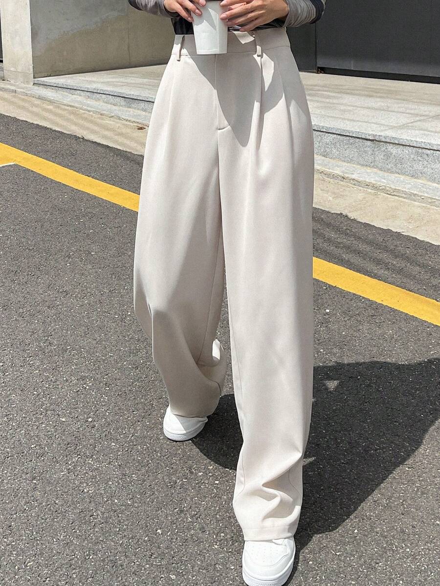 DAZY Women Solid Color Daily Wear Straight Leg Pants,Women Dress Pants - Apricot - View 1
