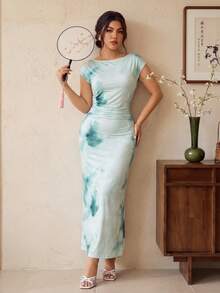 EastFlair Đầm ôm dáng thanh lịch cỡ lớn in họa tiết tie-dye, thích hợp cho mùa hè. - Nhiều màu - Xem 6