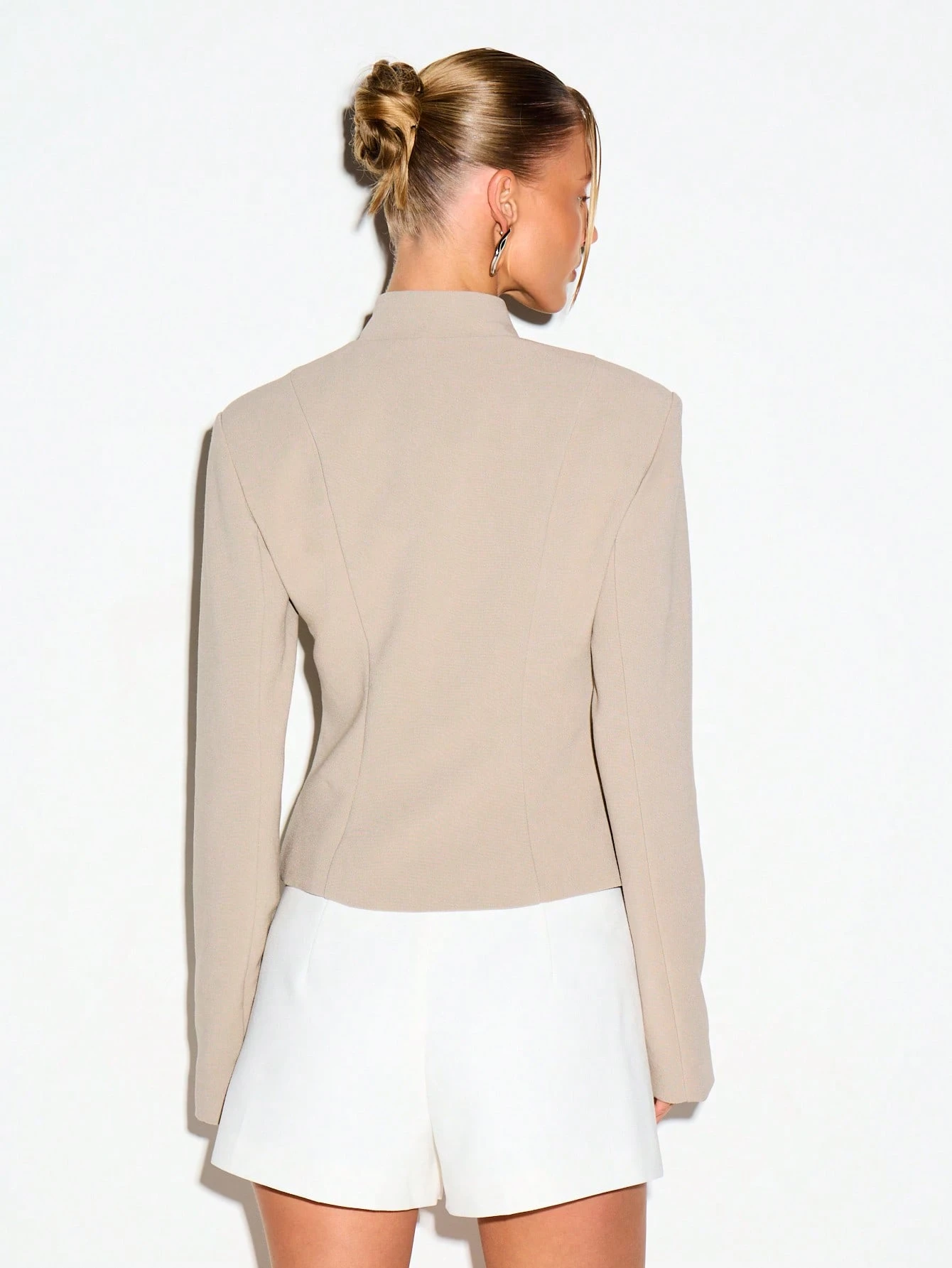 Wrap Over Blazer With Split Front And Stand Collar