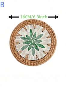 Cirelle 1pc Rattan And Mother Of Pearl Coasters, Woven Coaster Set With Shell Mosaic, Boho Heat Resistant Trivets, Decorative Round Hot Pads For Dining Table - Multicolor - View 16