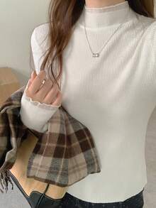 DAZY Women's 2 In 1 Solid Color Knit Long Sleeve Sweater,Long Sleeve Tops,Fall Women Clothes - Apricot - View 8