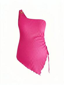 Modmama Maternity Simple Solid Color Oblique Shoulder T-Shirt, Casual Daily Wear - Pink - View 10