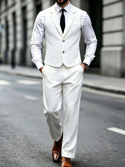 Manfinity Mode Traje formal sin mangas blanco para hombre