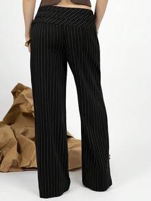 PRISCILA ESCOTO PRISCILA ESCOTO Striped Low Waist Wide Leg Floor Length Pants With Dual Waist Tie Decoration Black - Black - View 2