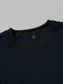 Manfinity Homme Men's Letter Graphic Round Neck Short Sleeve Knit Casual T-Shirt, Holiday - Navy Blue - View 4