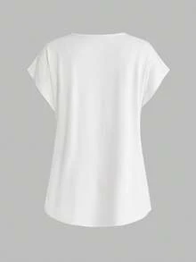 Modmama Camiseta de maternidad de unicolor, minimalista, de uso diario, con cuello redondo y manga corta - Verde militar - Ver 7