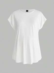 Modmama Camiseta casual de maternidad de unicolor, cuello redondo y manga corta - Gris Oscuro - Ver 5